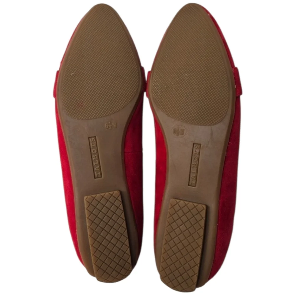 Talbots Francesca Red Suede Driving Flats Bow Tassel Pointed Toe 6.5